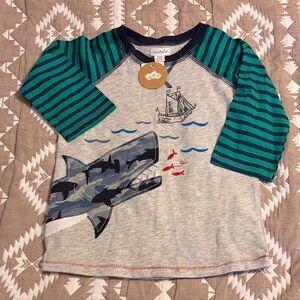 Mud Pie Green and Blue Striped Shark Shirt